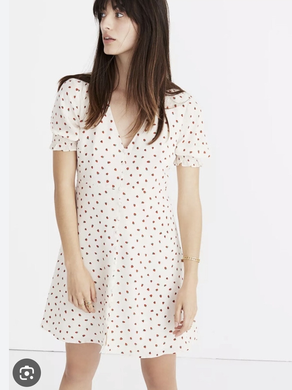 Madewell Cream Mini Dress with Strawberry Print